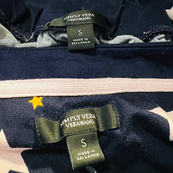 Simply Vera Verawang Sz. Small-Pajama Long Sleeve Set-1/4 Button up -Navy/Pink - Picture 14 of 15